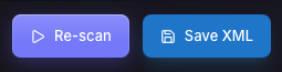 OrcheStruct toolbar with Re-scan and Save XML buttons.